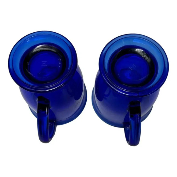 STARBUCKS Anchor Hocking  Cobalt Blue Mug Glass Pedestal Footed Coffee EARLY - Picture 7 of 10